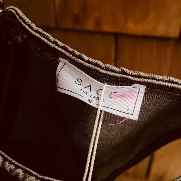 SAGE The Label Size M Black Denim Midi Overall Dress Sleeveless Sheath - Picture 6 of 13